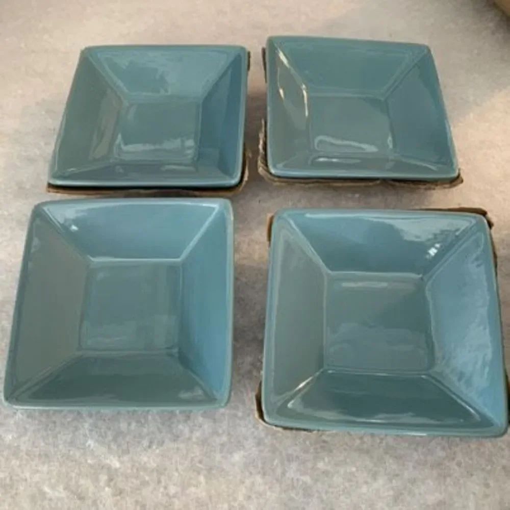 10 Strawberry Street 4 1/2” Square Turquoise Teal Bowls Set Of 4 New